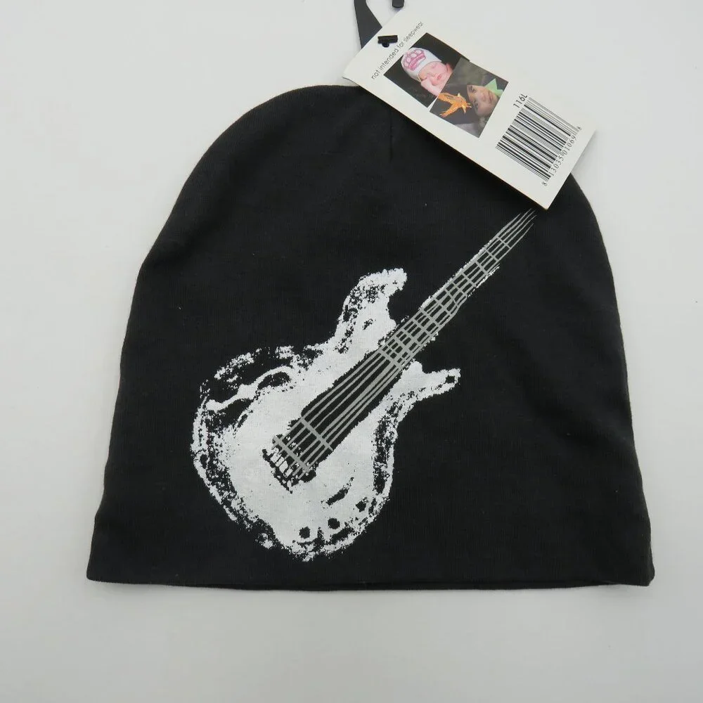 Pinkaxle Hat Black Toddler Beanie White‎  Guitar Wings Design Large 2T 4T New
